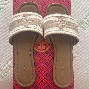 Tory Burch Beige and Cream Slide Sandals